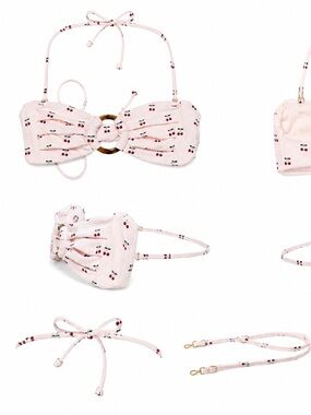 Montce Light Pink Cherry Print Bikini Top with Tortoise Ring